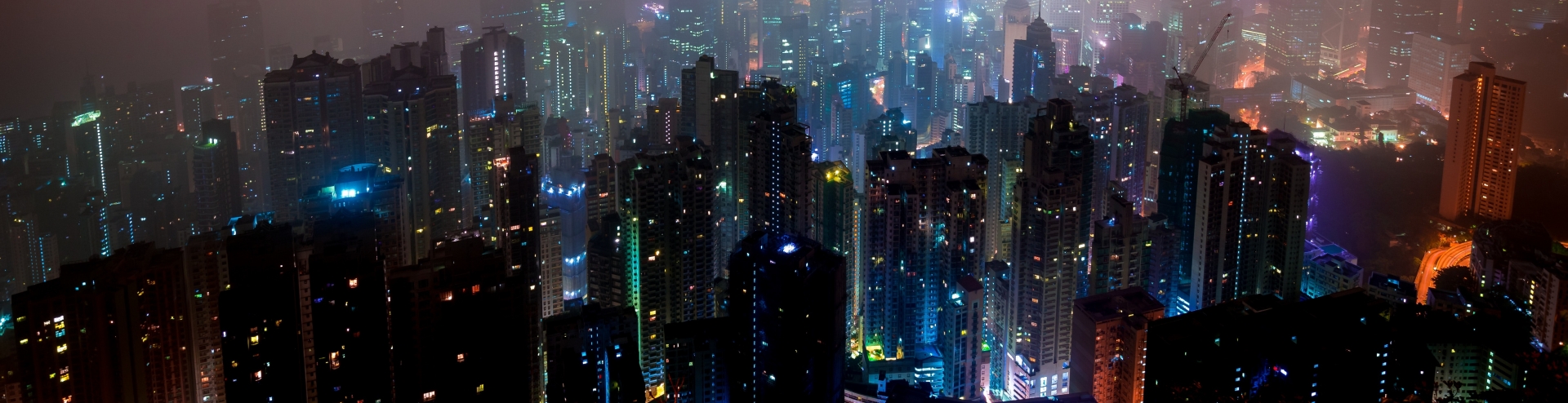 Nightscape city lights urban fog